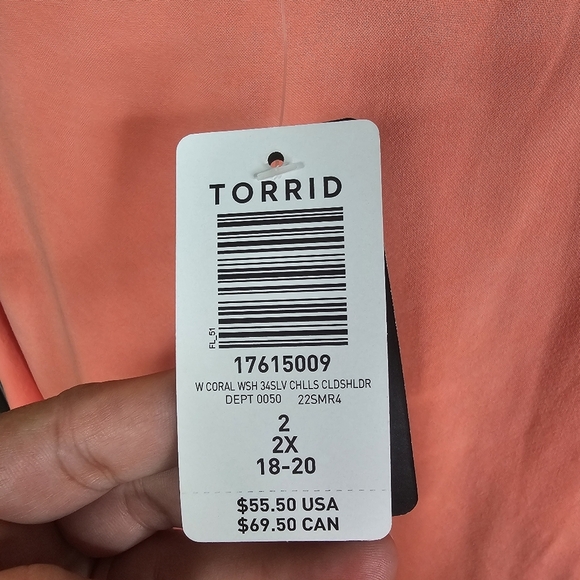 TORRID SIZE 2X FUSION CORAL CHALLIS CROCHET TRIM COLD LACE - UP SHOULDER - Picture 7 of 7